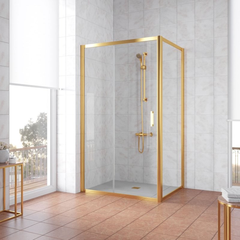 Душевой уголок Vegas Glass ZP+ZPV Tur Novo 100*90 09 01 профиль золото, стекло прозрачное