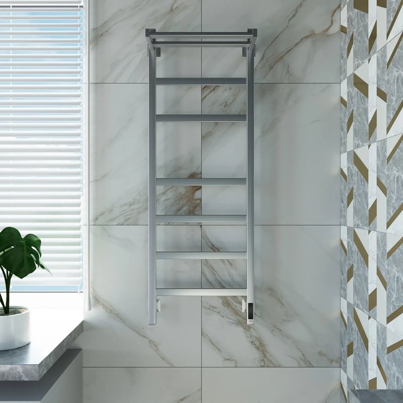 Полотенцесушитель электрический Grota Tela 430х1200 NM EL 120x45 см, подключение справа, слева, скрытое подключение справа, матовый хром, лесенка, с полкой