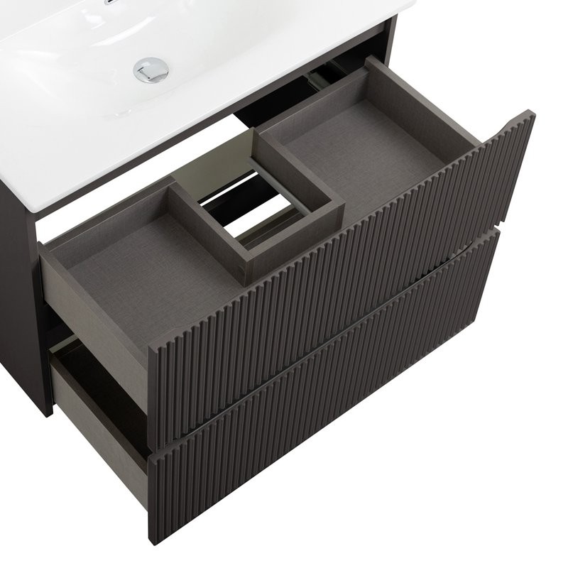 Тумба с раковиной BelBagno Uno 90 подвесная, 2 ящика, матовая темно-серая