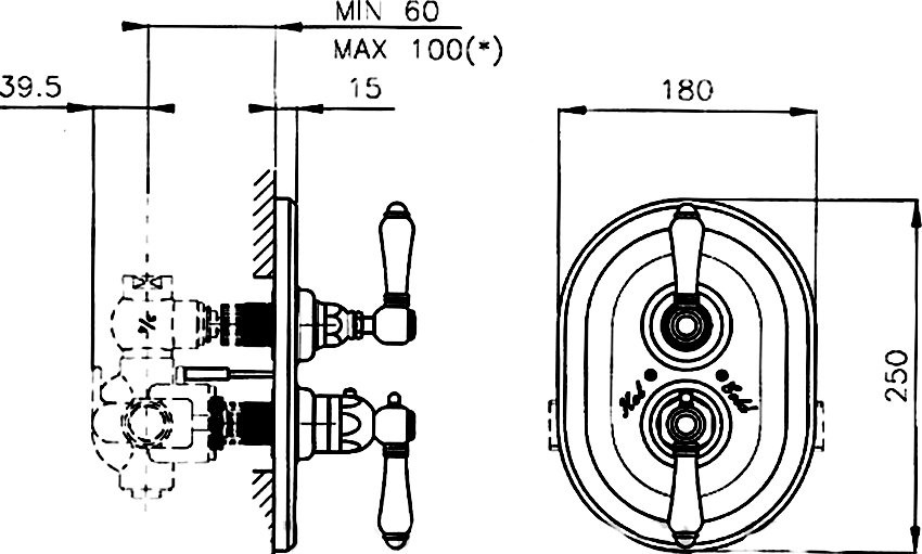 Термостатический смеситель встраиваемый Nicolazzi Thermostatico 4909CR78 для душа, хром