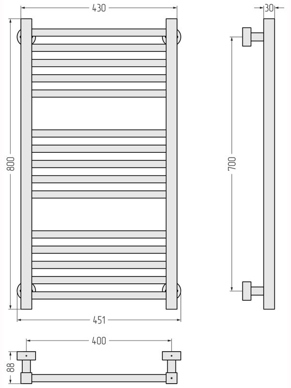 Полотенцесушитель водяной Сунержа Модус Pro 31-0450-8040 80x45 см, матовый черный, лесенка