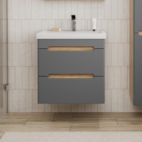 Тумба под раковину без столешницы SanStar Diva 50 подвесная, графит софт, дуб вотан