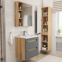 Тумба под раковину без столешницы SanStar Diva 50 подвесная, графит софт, дуб вотан