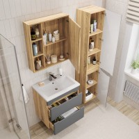 Тумба под раковину без столешницы SanStar Diva 50 подвесная, графит софт, дуб вотан