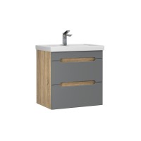 Тумба под раковину без столешницы SanStar Diva 50 подвесная, графит софт, дуб вотан