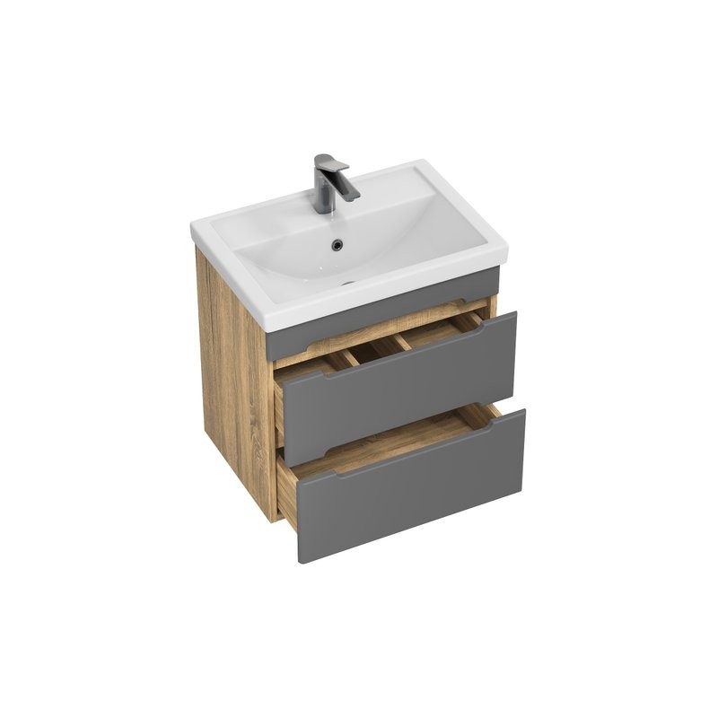 Тумба под раковину без столешницы SanStar Diva 50 подвесная, графит софт, дуб вотан