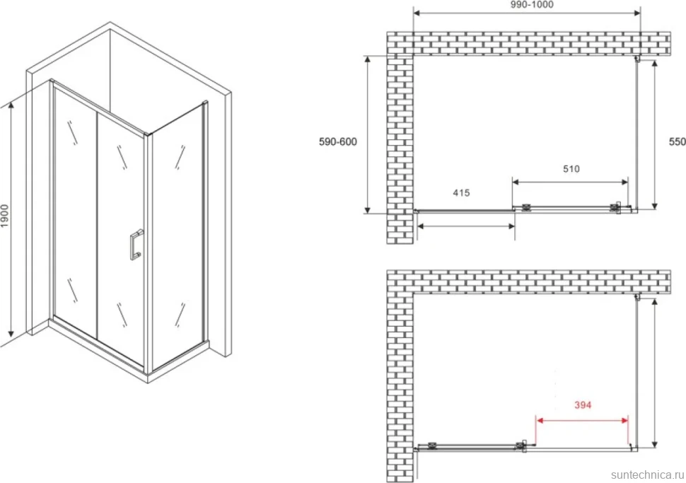 Душевой уголок Abber Schwarzer Diamant AG301005-S605 100x60, профиль хром, стекло прозрачное
