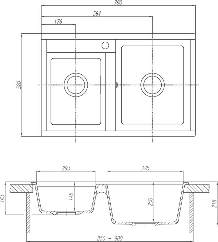 Мойка кухонная AQUATON Делия 78 DBL серый шелк