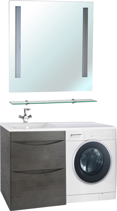 Мебель для ванной комнаты Bellezza Олиссия 120 серая, под стиральную машину, 2 ящика L (уценка: )