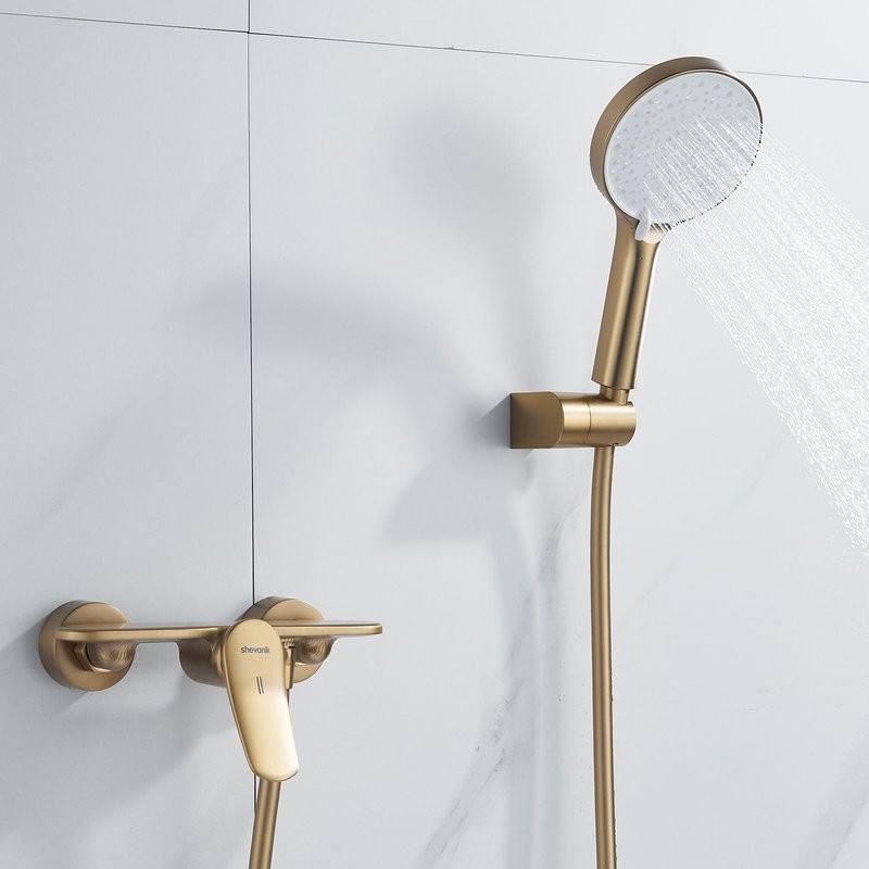 Смеситель для душа с лейкой Shevanik S4716G, золотой сатин
