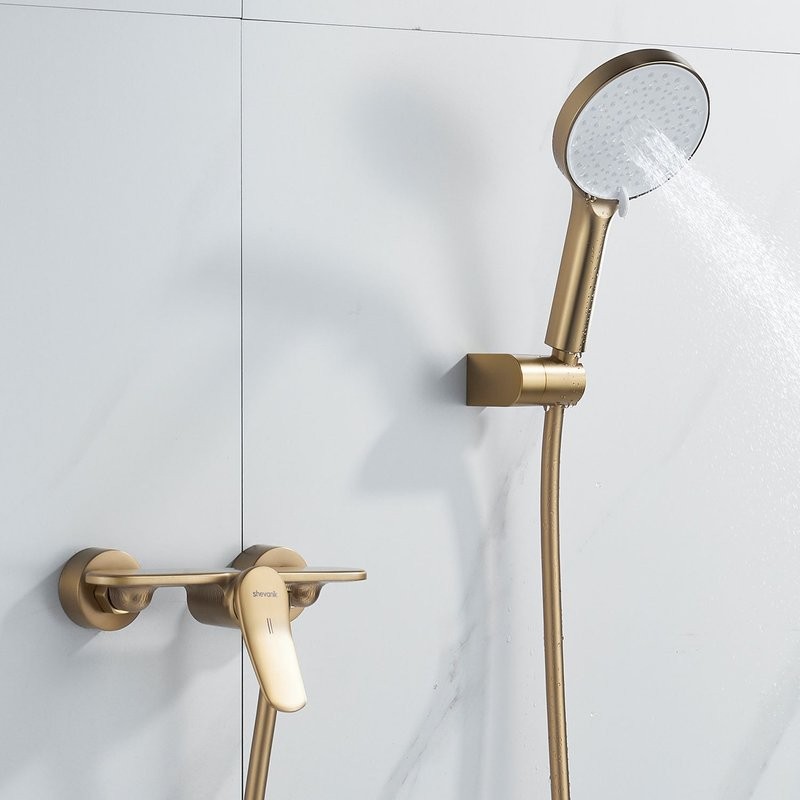 Смеситель для душа с лейкой Shevanik S4716G, золотой сатин