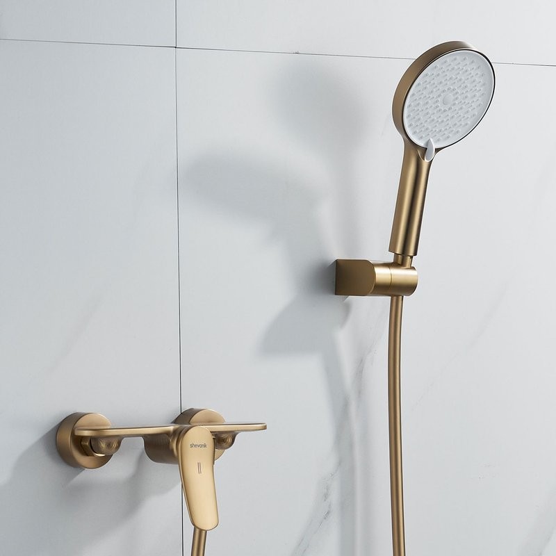 Смеситель для душа с лейкой Shevanik S4716G, золотой сатин