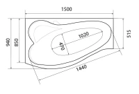 Акриловая ванна 1MarKa Gracia L Премиум 150x90 см, угловая, левая, пристенная, белая, асимметричная, с каркасом, с экраном, с сиденьем, со сливом-переливом