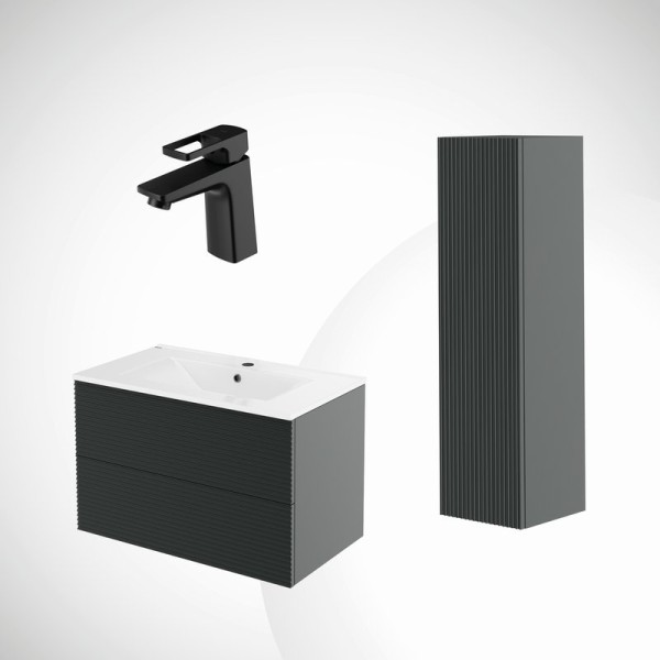 Комплект IDDIS  4в1: тумба подвесная с умывальником Bild 80 см + пенал Bild + смеситель для умывальника Bild