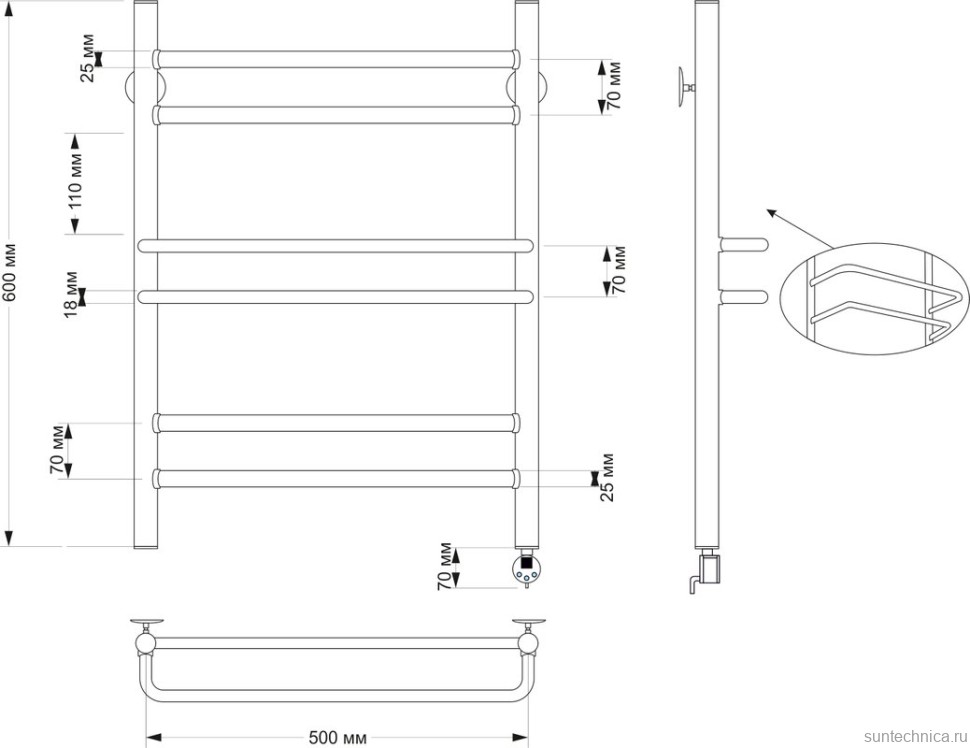 Полотенцесушитель электрический Secado Триест 4603777479145 65x55 см, подключение справа, бронза, лесенка, латунь