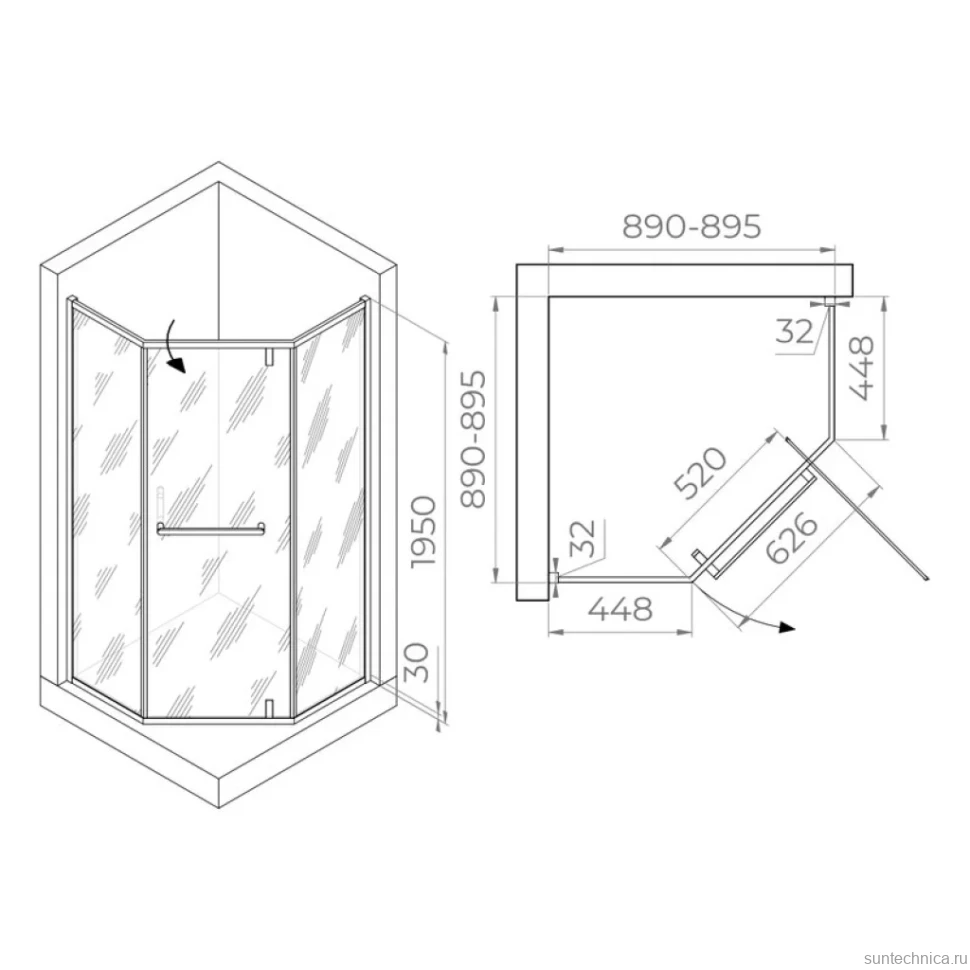 Душевой уголок RGW Hotel HO-084-Gb 90x90 профиль золото брашированное, стекло матовое