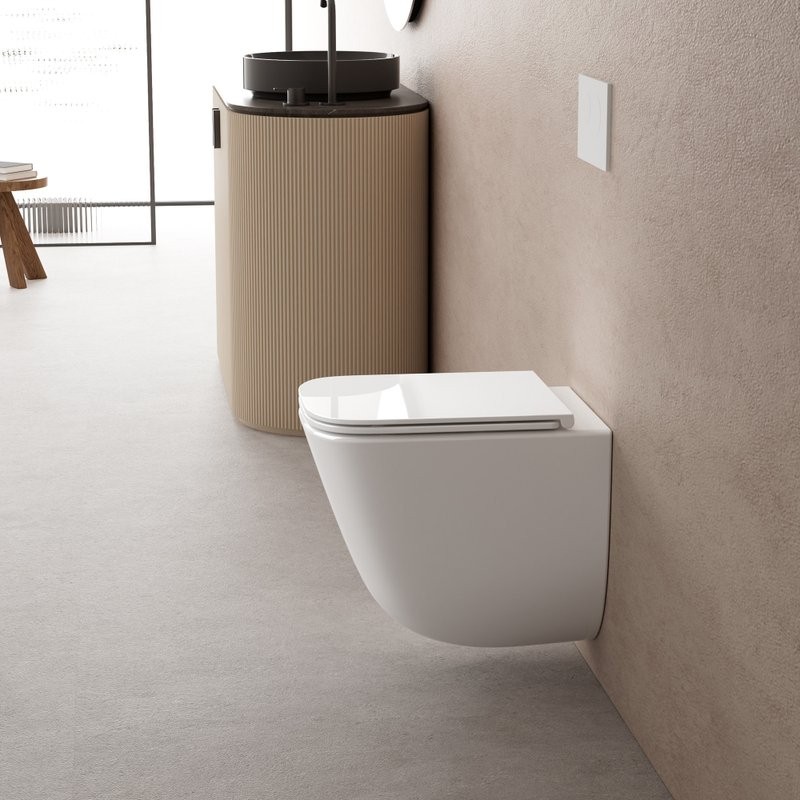 Унитаз подвесной Abber Rechteck AC1220TC безободковый, с микролифтом, с закрытым дном, белый