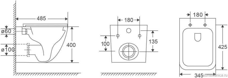 Унитаз подвесной Abber Rechteck AC1220TC безободковый, с микролифтом, с закрытым дном, белый