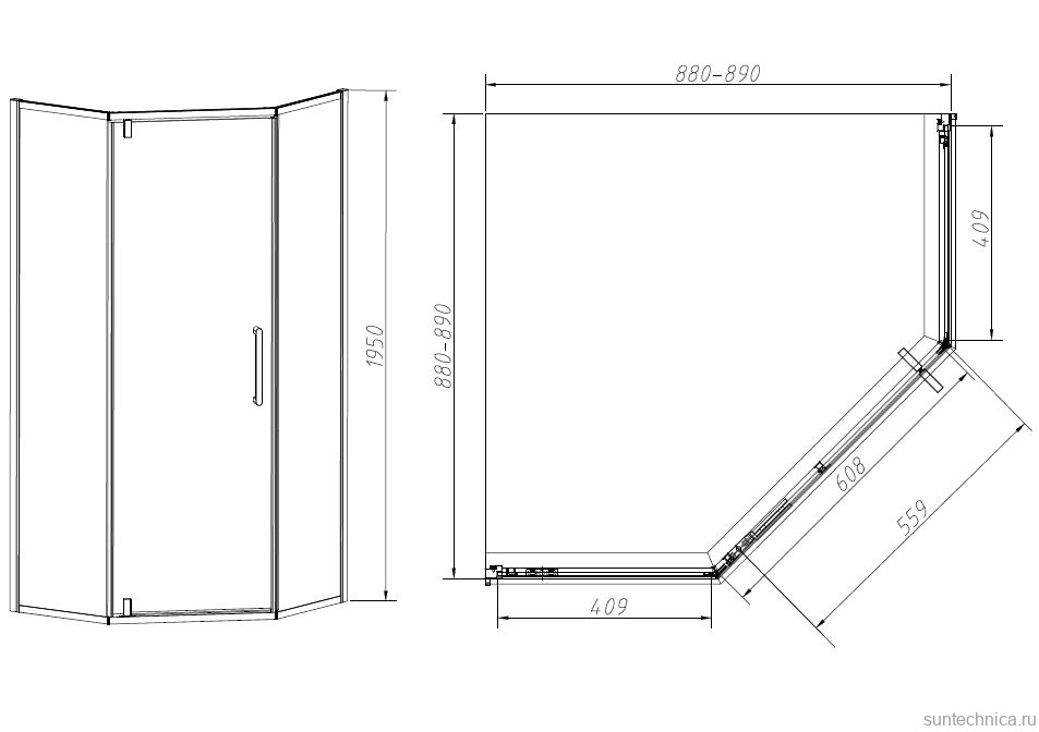 Душевой уголок Vincea Slim-N VSP-4SN900CLGM 90х90, профиль вороненая сталь, стекло прозрачное