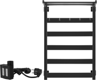 Полотенцесушитель электрический Secado Комано 1 КСП , 85x55 см, подключение слева, матовый черный, лесенка, с полкой