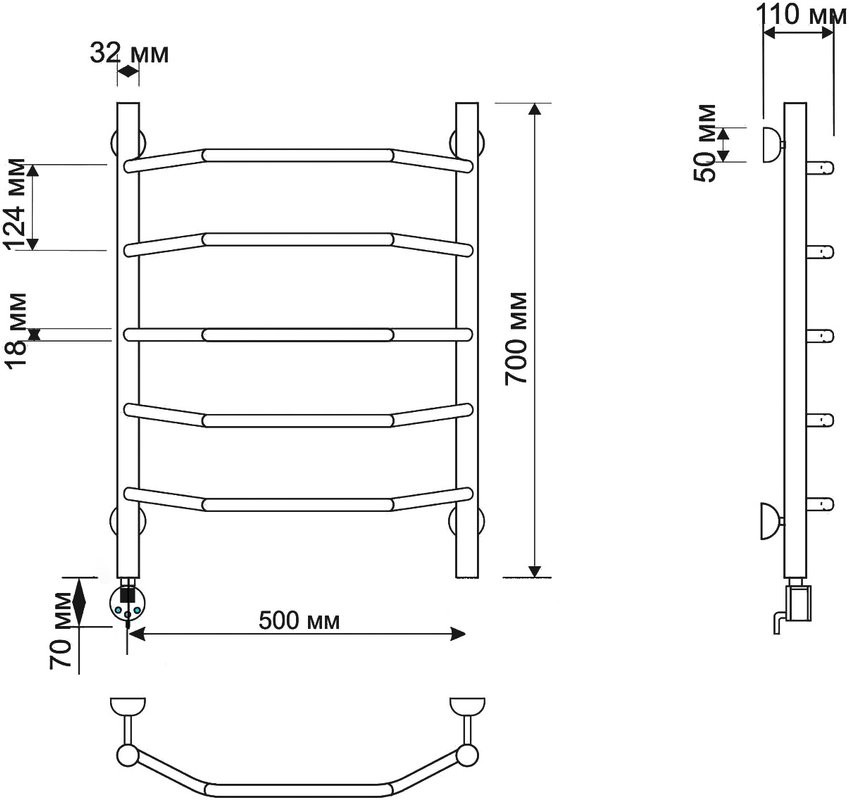 Полотенцесушитель электрический Secado Агата 1 75x55 см, подключение слева, бронза, лесенка, латунь