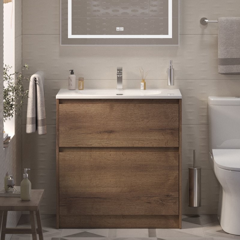 Мебель для ванной комнаты BelBagno Kraft 39 80 напольная, rovere tabacco, раковина BB-8099-3-80