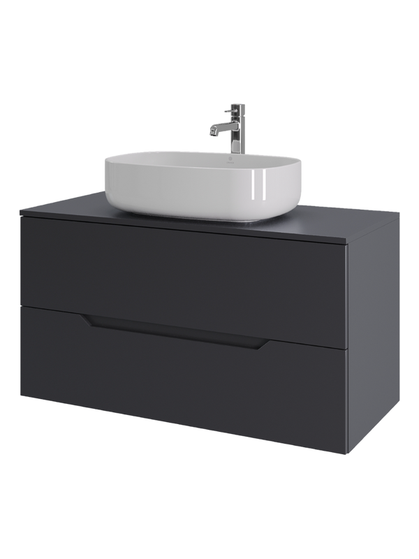 Мебель для ванной комнаты Orange Line 100 подвесная, 2 ящика, матовый графит с раковиной B07-540W
