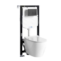 Комплект Унитаз подвесной WasserKRAFT Mindel H002 безободковый + Крышка для унитаза E034 + Система инсталляции для унитазов Aller 10TLT.010.ME + Кнопка смыва MB02