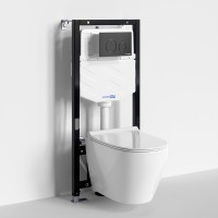 Комплект Унитаз подвесной WasserKRAFT Mindel H002 безободковый + Крышка для унитаза E034 + Система инсталляции для унитазов Aller 10TLT.010.ME + Кнопка смыва MB02