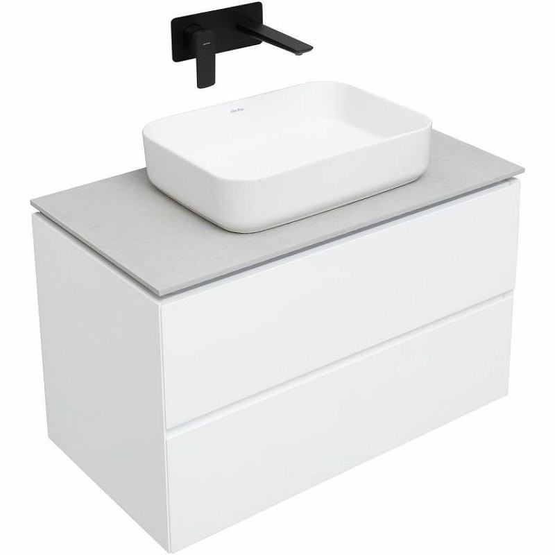 Мебель для ванной комнаты Allen Brau Infinity 85 подвесная, белый матовый, столешница серый структ