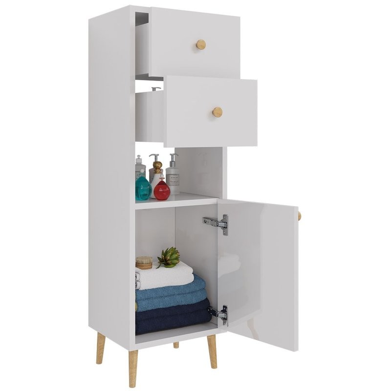 Шкаф-пенал для ванной Dreja Luno 35, правый белый глянец