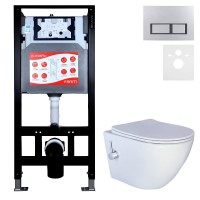 Комплект 3 в 1 Унитаз подвесной Esbano ESWBTERUWN + Инсталляция Fram + Кнопка ESINPRK12MC цвет матовый хром