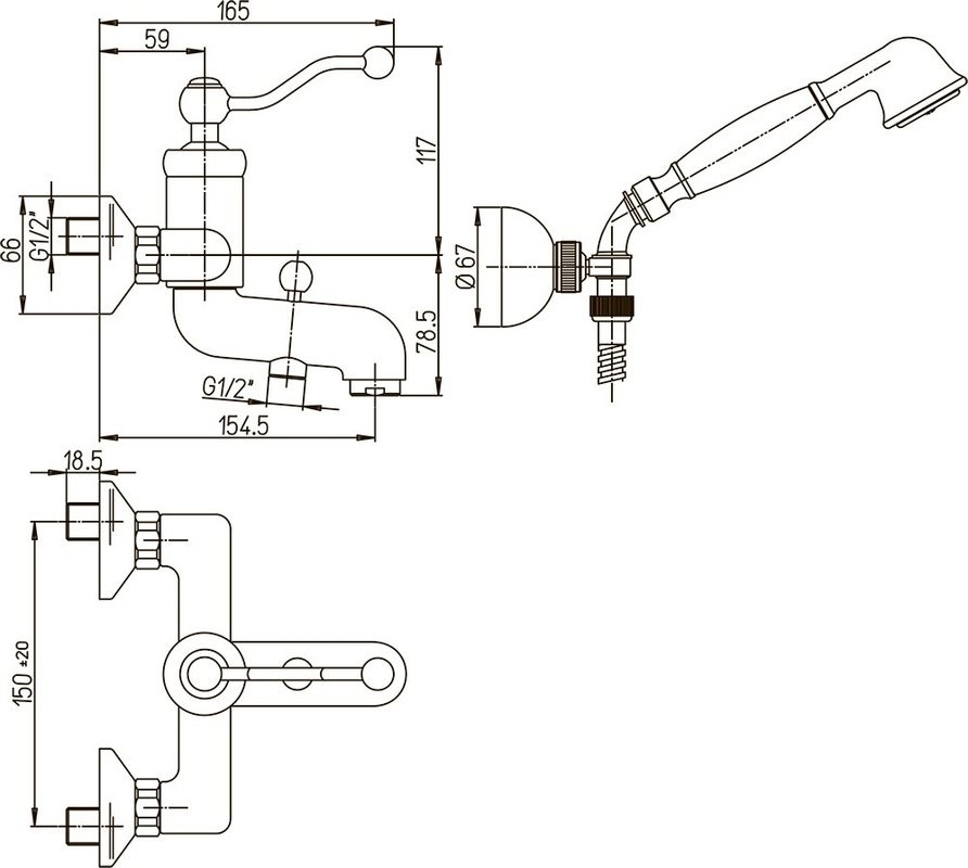 Смеситель для ванны с душем Paini Duomo 88F3105KM старая бронза