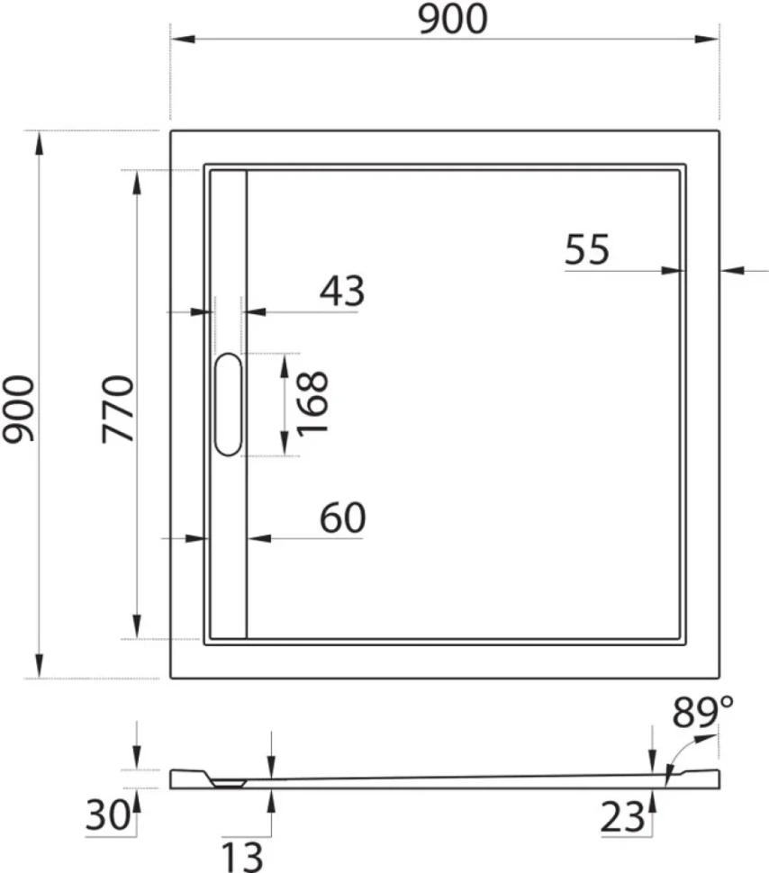 Поддон для душа Cezares TRAY-AS-A-90-30-NERO 90x90, с сифоном, черный матовый