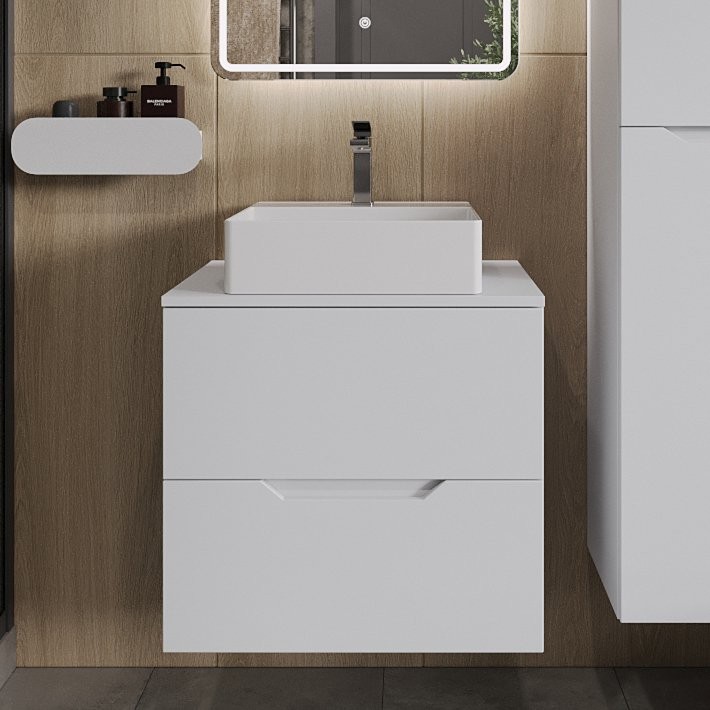 Тумба с раковиной Orange Line 60 подвесная, 2 ящика, матовая белая с раковиной B04-405W