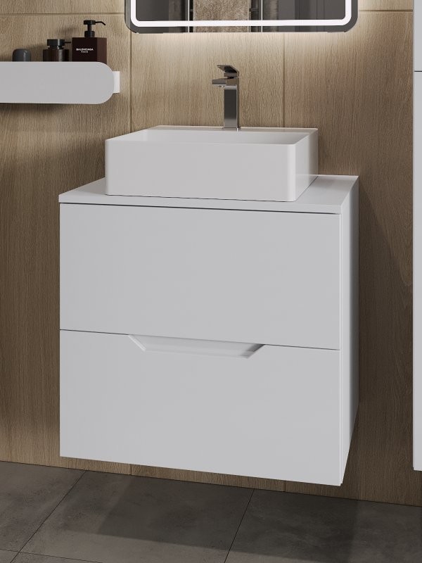 Тумба с раковиной Orange Line 60 подвесная, 2 ящика, матовая белая с раковиной B04-405W