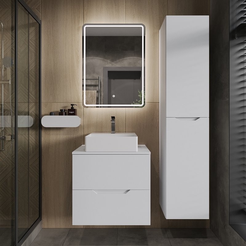 Тумба с раковиной Orange Line 60 подвесная, 2 ящика, матовая белая с раковиной B04-405W