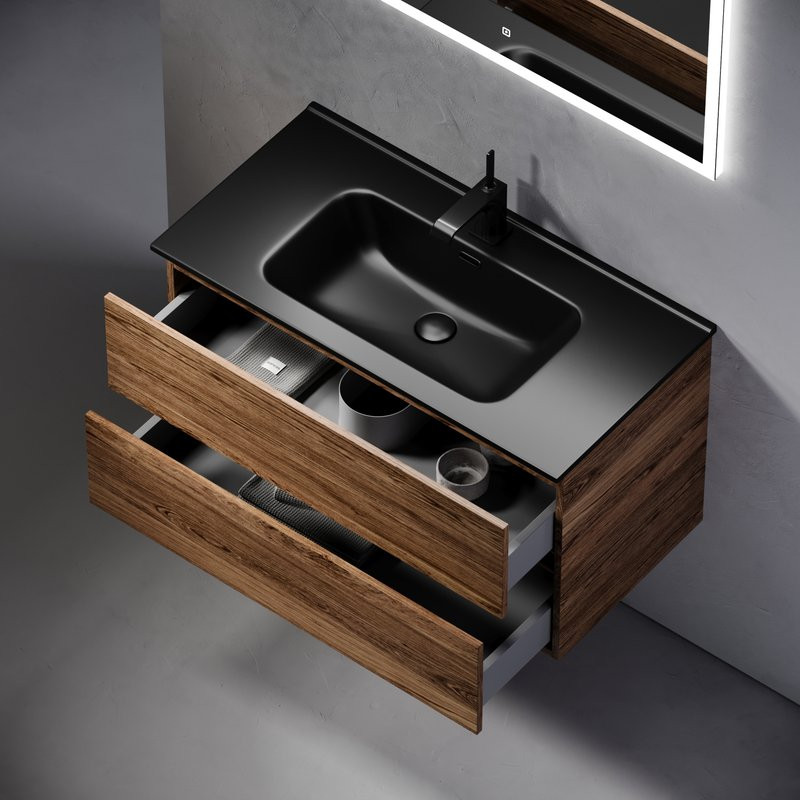 Тумба с раковиной Sancos Urban 90 дуб чарльстон, черная раковина CN7002MB