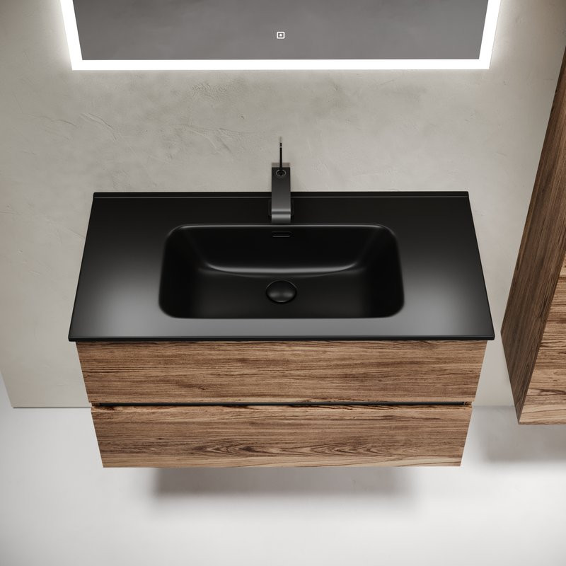 Тумба с раковиной Sancos Urban 90 дуб чарльстон, черная раковина CN7002MB