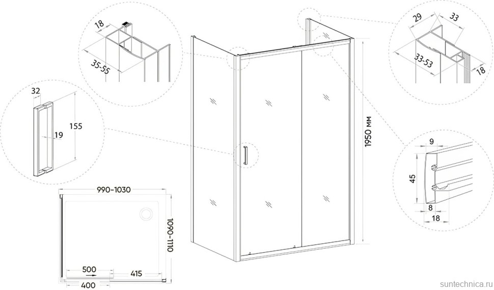 Душевой уголок Veconi Rovigo RV-046B 100x110