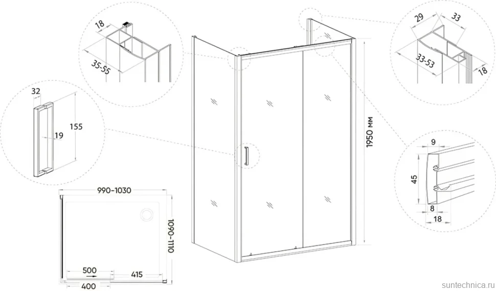 Душевой уголок Veconi Rovigo RV-046B 100x110