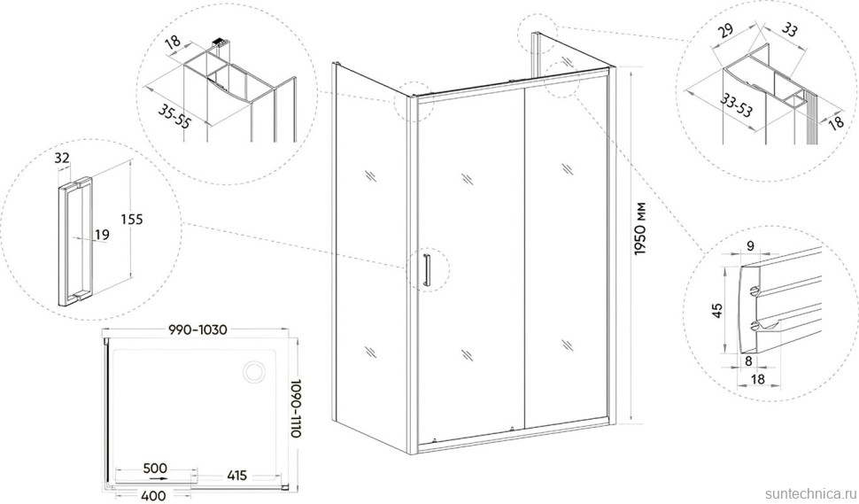 Душевой уголок Veconi Rovigo RV-046B 100x110