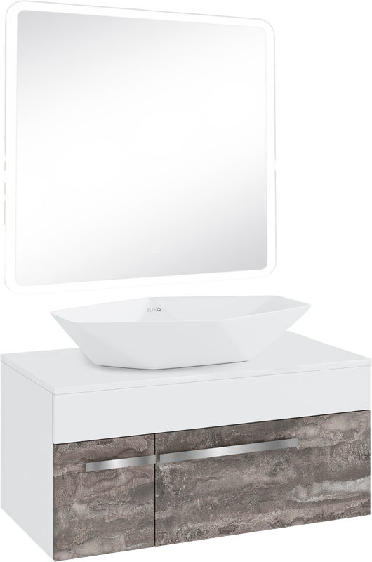 Мебель для ванной комнаты Runo Вудлайн 85 железный камень, раковина Poligono 65