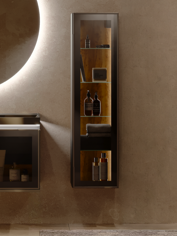 Шкаф-пенал для ванной Jorno Notte 35 подвесной, с подсветкой, антрацит