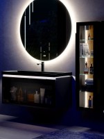 Шкаф-пенал для ванной Jorno Notte 35 подвесной, с подсветкой, антрацит