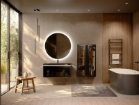 Шкаф-пенал для ванной Jorno Notte 35 подвесной, с подсветкой, антрацит