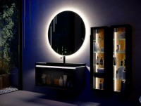 Шкаф-пенал для ванной Jorno Notte 35 подвесной, с подсветкой, антрацит