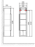 Шкаф-пенал для ванной Jorno Notte 35 подвесной, с подсветкой, антрацит