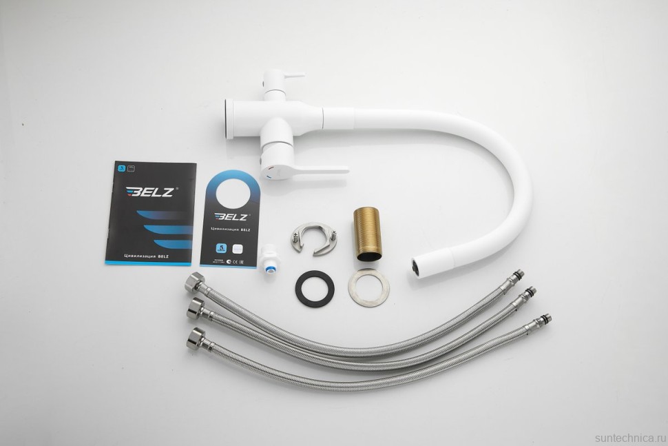 Смеситель для кухни BELZ B814 B76814-8 с гибким изливом, белый