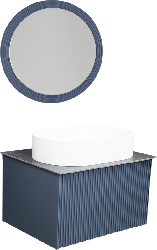 Мебель для ванной комнаты La Fenice Terra 60 синяя, черная столешница, матовая раковина